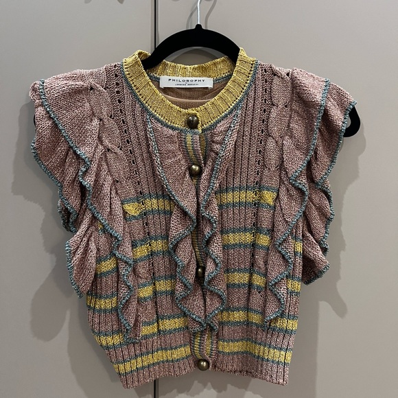 Philosophy di Lorenzo seraphini ruffled metallic knit top 36 - Picture 1 of 3